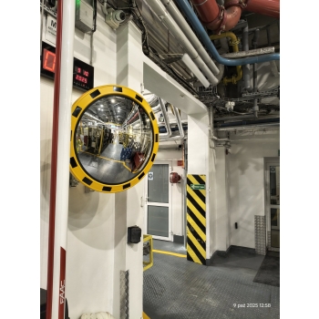 Lustro magazynowe przemysłowe, akrylowe, okrągłe z ramą ostrzegawczą