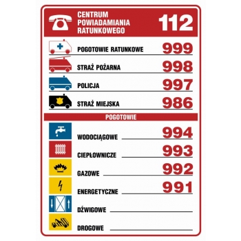 DA001 Tabliczka telefonów alarmowych