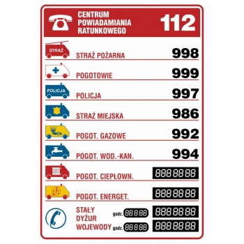 DA002 Tabliczka telefonów alarmowych