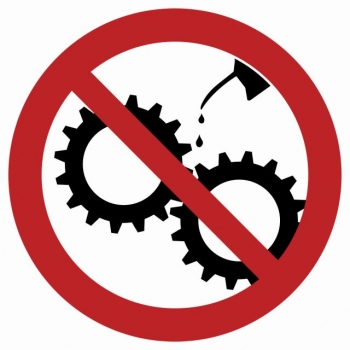 Znak Zakaz smarowania urządzeń w ruchu folia samoprzylepna GB030