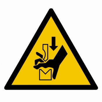 Znak Ostrzeżenie przed zgnieceniem dłoni między prasą i stopą płyta sztywna PCV GD030