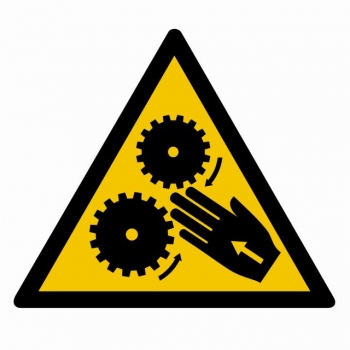 Znak Uwaga wirujące elementy folia samoprzylepna GE013