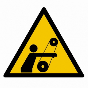 Znak Uwaga ruchome elementy folia samoprzylepna GE018