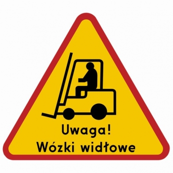 Znak Uwaga! Wózki widłowe folia samoprzylepna GE028