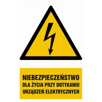 Znak Niebezpieczeństwo dla życia przy dotykaniu urządzeń elektrycznych folia samoprzylepna HA006