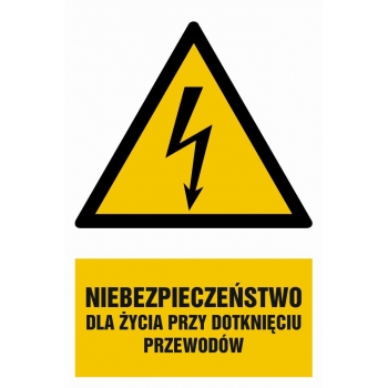 Znak Niebezpieczeństwo dla życia przy dotknięciu przewodów folia samoprzylepna HA007