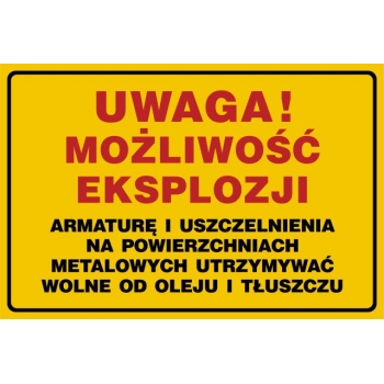 Znak Uwaga! Możliwość eksplozji płyta sztywna PCV JD054