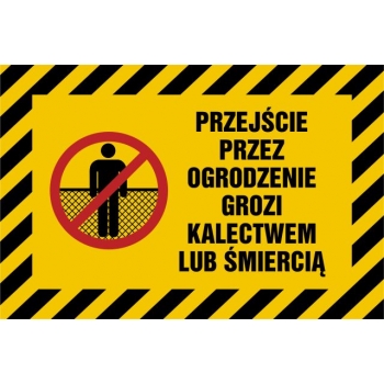 Znak Przejście przez ogrodzenie grozi kalectwem lub śmiercią płyta sztywna PCV NC019