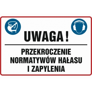 Znak Uwaga ! Przekroczenie normatywów hałasu i zapylenia folia samoprzylepna NC066