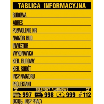 Tablica budowlana informacyjna 45x65 cm PCV