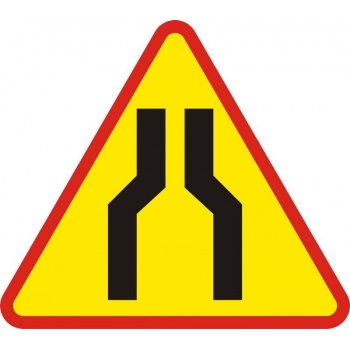 Znak drogowy ostrzegawczy A-12a zwężenie jezdni - dwustronne