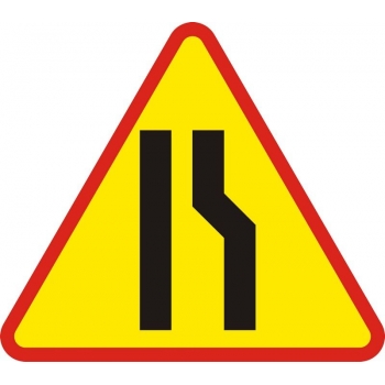Znak drogowy ostrzegawczy A-12b zwężenie jezdni - prawostronne