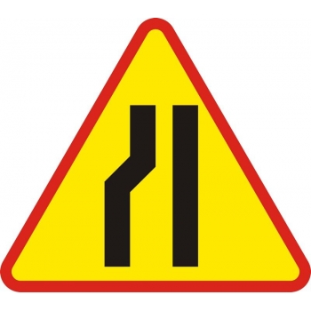 Znak drogowy ostrzegawczy A-12c zwężenie jezdni - lewostronne