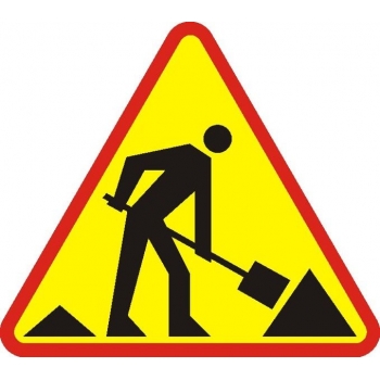 Znak drogowy ostrzegawczy A-14 roboty na drodze
