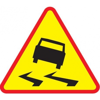 Znak drogowy ostrzegawczy A-15 śliska jezdnia