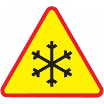 Znak drogowy ostrzegawczy A-32 oszronienie jezdni