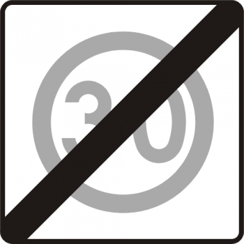 Znak drogowy zakazu B-44 koniec strefy ograniczonej prędkości